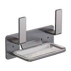 FAmILyLIFE 生活 航太鋁免打孔 L型瀝水盤鍋蓋架 免釘膠款, 神秘灰, 1個