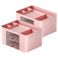 Mega 簡約雙抽屜桌面文具盒 19.5 x 14 x 10cm, 粉色, 2個