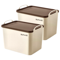 品屋 手提式收納箱 帶蓋 (27.5 x 18 x 18cm), 咖啡色, 2個