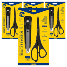 피스코리아 평화 코팅가위 + 커터칼, 블랙, 4세트