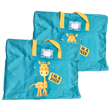 多功能幼兒園棉被收納袋, 特大號(58 x 48 x 28cm), 藍綠長頸鹿, 2個