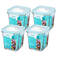 Glasslock 格拉氏洛克 方形強化玻璃微波保鮮罐 冰箱門適用, 4個, 920ml