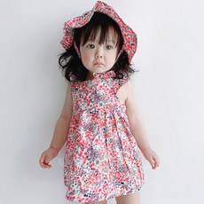 JOY MULTI 女童碎花無袖連身裙+碎花帽子