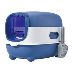 iCat 寵喵樂 紫外線加長加寬全罩式A款貓砂盆 藍色 PP材質 附贈貓砂鏟和除臭包, 56 x 40 x 39cm, 1個