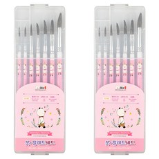 아이비스 붓+팔레트 세트 핑크, 2세트, 2호, 4호, 6호, 8호, 10호, 12호, 15호