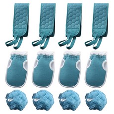 째째마켓 沐浴長巾 + 搓澡手套 + 沐浴球 套組, 藍色, 4套