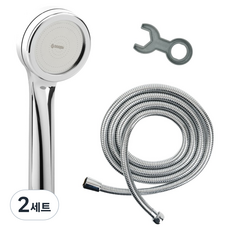 두진 욕실 수압상승 샤워기 헤드 + 황동 스텐 메탈 샤워기호스 2m 세트, 2세트