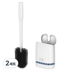 미스터시가 실리콘 변기 청소 세척솔 + 벽부착 건조 홀더 세트, 화이트, 2세트