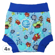 Splash About Happy Nappy 游泳尿布褲 魚/皇家藍色 適合3-8個月大的寶寶, M(6~11kg), 4件