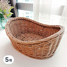 藤編橢圓形零食藤籃, 5個, 棕色