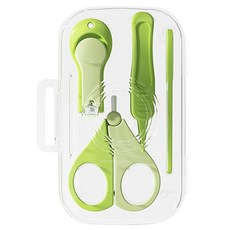 SC優選 嬰兒皇冠指甲剪套裝新生兒寶寶指甲刀 白綠透明盒4件套裝 + 發光耳勺, 1組