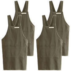 C.O.B 透氣棉麻圍裙, 4個, 深綠色