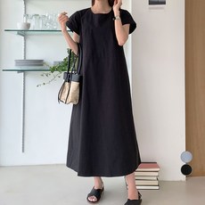 afinar 寬鬆蓋袖A字連身裙, 黑色