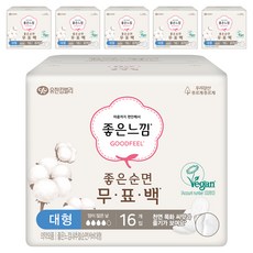 좋은느낌 좋은순면 무표백 생리대 날개형, 대형, 16개, 6세트