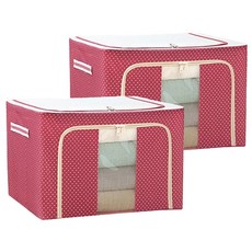 衣物棉被鋼架收納箱, 600D牛津布, 厚實耐用大容量, 紅色圓點, 2個, 72L