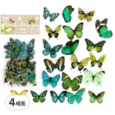 OLIVEPARTY 蝴蝶復古手帳貼紙20款 x 2張組合, 綠色, 4套