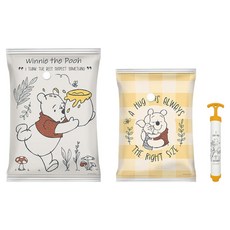 收納王妃 迪士尼 真空壓縮袋9件組 大號 100 x 70cm 4個 + 中號 80 x 60cm 4個 + 抽氣桶 直徑 3.5 x 25.5cm 忙碌維尼, 9件, 1組