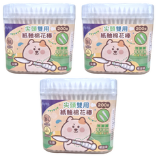 明基健康生活 幸福物語 尖頭雙用紙軸棉花棒 尖頭螺旋, 200支, 3盒