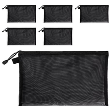 簡約網紗筆袋, 6個, 黑色