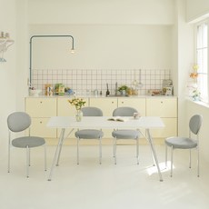 소르니아 코코 소리없는 포세린 세라믹 1600 식탁 + 의자 4p 세트 4인용 방문설치, 화이트(식탁), 그레이(의자), 일반의자 4