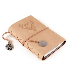 fromarte 復古鹿印章6孔皮革萬年空白A6手帳, 米色, 1個