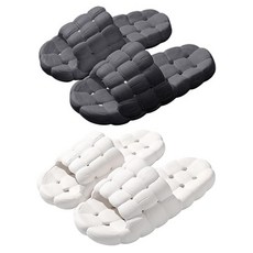 Musikine 蓬鬆絎縫防滑浴室拖鞋 2件組, 1組, 灰+白