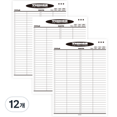 마넷 세로형 레코드 단어장 노트패드 B5, 블랙, 50매, 12개