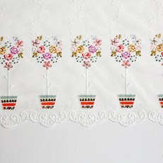 花盆刺繡圖款蕾絲室內窗簾, 紅色