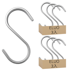 ELUO 鋁扁S形掛鉤, 銀色, 6個