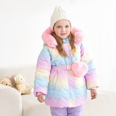 Mariannmori女童款彩虹愛心絎縫滑雪外套+包包組