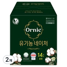Ornic Nature 純棉蝶翼衛生棉, 中型, 14入, 2個