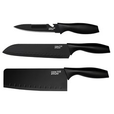 鍋寶 黑武士刀具三件組 WP-3300, 不鏽鋼熱處理不沾材質, 切刀(29.5 x 6.6cm) + 主廚刀(31.2 x 4.6cm) + 萬用刀(23 x 3cm), 1組