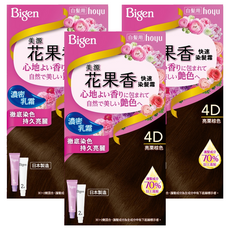 Bigen 美源花果香快速染髮霜 4D亮栗棕色 豐盈乳霜質地 持久色澤, 3盒