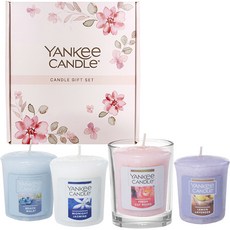 YANKee CANDLe 祈願蠟燭 4種 最佳香氣A禮物組+購物袋, 檸檬薰衣草、午夜茉莉、新鮮切玫瑰、海灘漫步, 紫色、白色、粉紅色、藍色