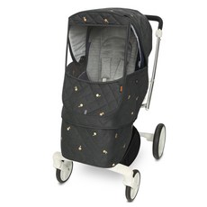 Manito 嬰兒車刺繡加墊防風罩, 1入, Little Pear Charcoal Grey