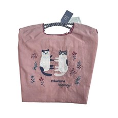 kUSUgURU JAPAN 日本眼鏡貓 手提包 環保袋日本刺繡尼龍購物袋 Nagonago-san系列