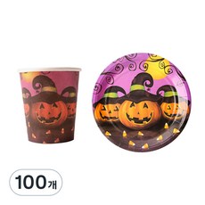 파티해 할로윈 호박삼총사 파티접시 18cm + 파티컵 세트, 100개