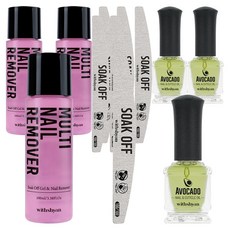 含 Shan Gel Nail Soak Off Set, 3組, Multi Nail Remover 100ml + Soak Off File 2p + Avocado Nail & Cuticle Oil 15ml