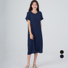 CARET 女款人造絲百褶短袖連身裙, 海軍藍