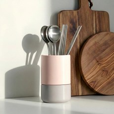 BOWLBOWL 韓國製 復古系列 瀝水餐具筒 M, 藕粉色 + 煙灰色, 1個