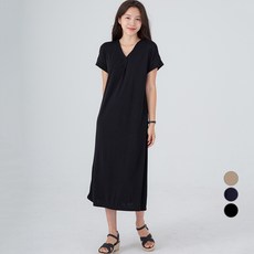 CARET 女款飄逸V領短袖連身裙, 黑色