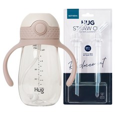 마더케이 허그 추 빨대컵 + 빨대 리필 2p, 300ml, 1세트, 핑크베이지