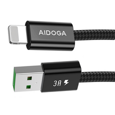 AIDOGA 艾迪伽 FastGo系列 USB-Lightning傳輸線/編織線/快充線 3A快充, 黑色, 1個, 2m