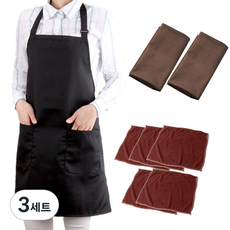 코빙 카페 앞치마 + 순면 린넨 2p + 행주 5p 바리스타 시험 세트, 블랙(앞치마), 브라운(린넨, 행주), 3세트