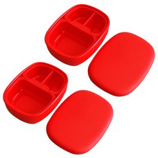 矽膠3格便當盒, 2個, 紅色