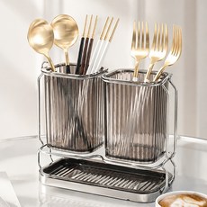 마메 물빠짐 심플 2구 수저통, 그레이, 1개