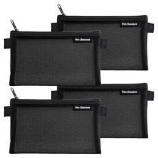 문구담 메쉬 파우치형 필통, 블랙, 4개