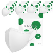 블루나 숨편한 2D 소형 비말차단 마스크 새부리형 KF-AD, 5매입, 10개, 화이트