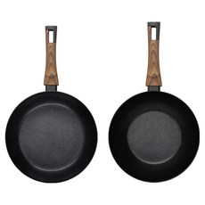 Silvat IH電磁爐適用Carino鍋具2件組, 平底鍋 26cm+炒鍋26cm, 1組, 黑色