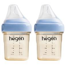 hegen 台灣公司貨 金色奇蹟 PPSU 多功能方圓型寬口奶瓶, 沁藍色, 150ml, 2個
